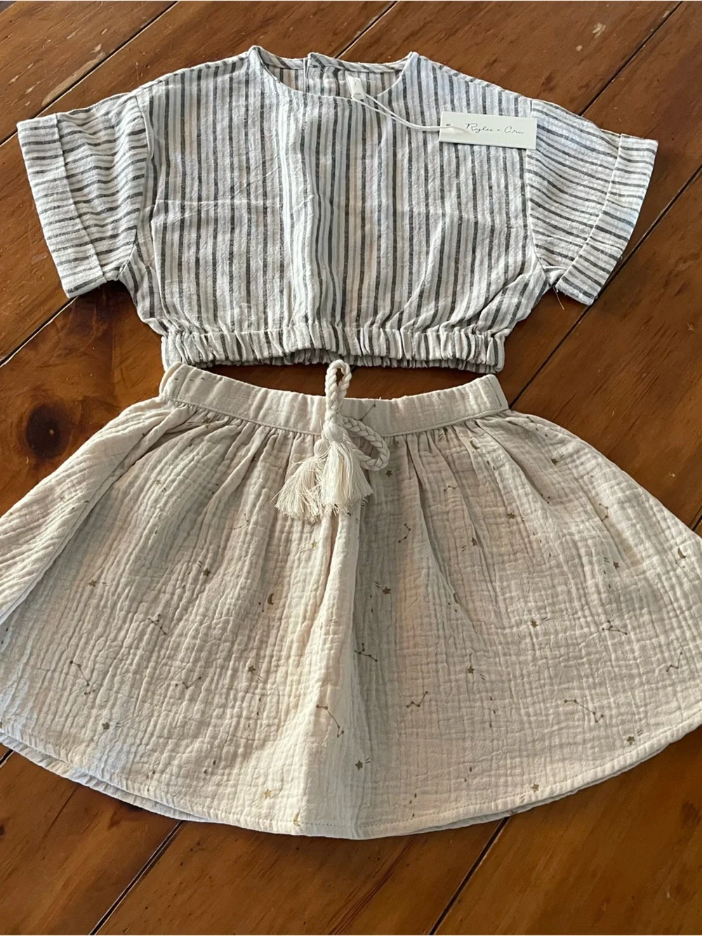 Rylee + Cru bone Cream and Black Striped Linen Top with skirt